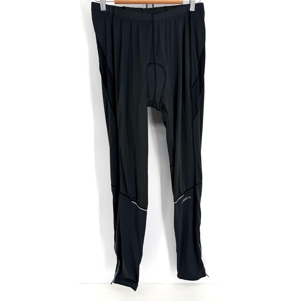 Trayl Mens Padded Cycling Tights Black‎ Reflective Ankle Zip Bike Pants Sz L